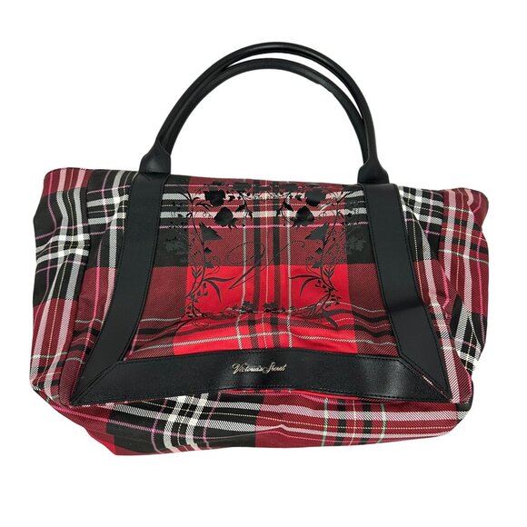 Victoria's Secret Plaid Red & Black Tote Bag Spacious Interior Elegant Design - Picture 1 of 7
